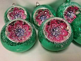 Vintage West Germany Mercury Glass Christmas Ornaments Green Pink Indent LARGE 3