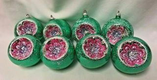 Vintage West Germany Mercury Glass Christmas Ornaments Green Pink Indent LARGE 6