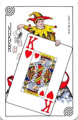 Vintage Joker Holding King Of Hearts Single Swap Playing Card Made In Belgium