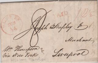 1825 Usa Delaware Transatlantic Ship Letter To Joseph Shipley Per Wm Thompson