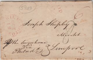 1841 Usa Delaware Transatlantic Ship Letter To Joseph Shipley Per The Surgenhuma