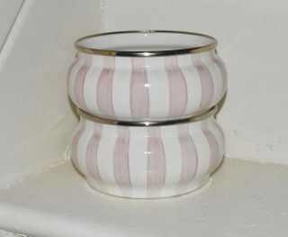 Mackenzie - Childs Set Of 2 Bathing Hut Pink White Stripe Tiffin Squash Pot Enamel