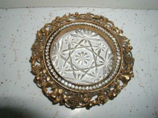 Vintage Gold Filigree Ormalu Dresser Tray Matson Crystal Cut Glass Rhinestones