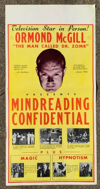 Dr Zomb Ormond Mcgill Mind Reading Magic Hypnosis Vintage Poster