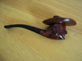 A Vintage Carved Cowboy Smoking Pipe With Detachable Hat
