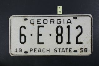Vintage 1958 Georgia License Plate 6 - E - 812 (t - 39