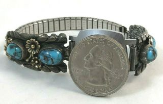Navajo Sterling Silver & 14k Solid Gold Floral Turquoise Watch Tips.  Carl Luthy 4
