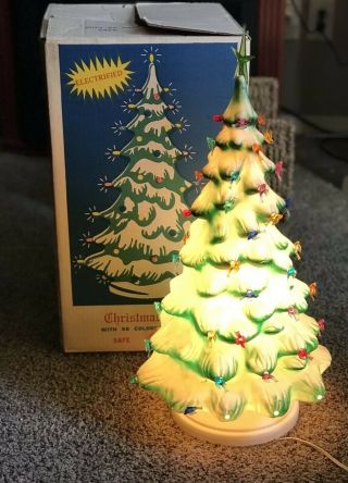 Vintage Union Products Blow Mold Christmas Tree Lights Up & Box Hard Plastic