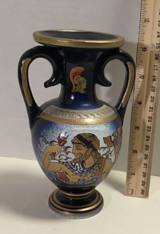 Vintage Porcelain Grecian Vase With Gold Accents Handmade In Greece By Sassalos