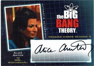 Big Bang Theory Season 5 Autograph Card A21 Alice Amter As Mrs.  Koothrappali