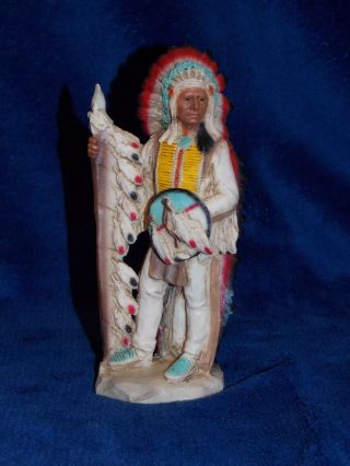 1989 Castagna Native American Indian Chief Figurine Alabaster Made In Italy