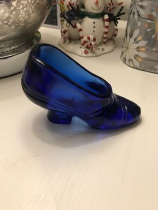 Souvenir Waterville Iowa Ia Cobalt Blue Glass Shoe Slipper