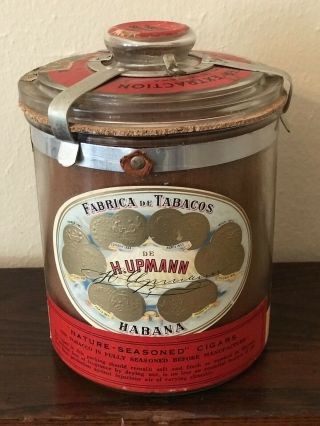 Antique H.  Upmann Glass Jar Humidor 1912 From Havana Cuba