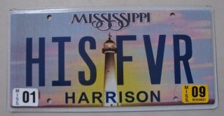 Mississippi Vanity License Plate " His Fvr " Favor Fever Jesus
