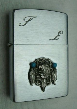 Zippo Dream Catcher Brushed Chrome Lighter 2005 With Initials G - E In Greek 85