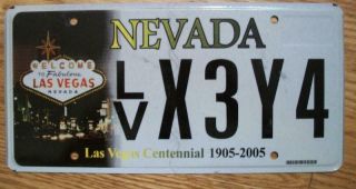 Single Nevada License Plate - 2005 - Lv X3y4 - Las Vegas Centennial