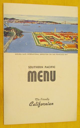 1939 Southern Pacific The Californian Menu Golden Gate Int 