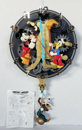 Disney Mickey Mouse Donald Duck Goofy Clock Cleaner Animated Talking Wall Clock