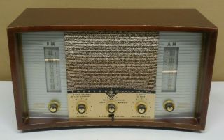Vintage Emerson Model 908 Am/fm Phono Stereo Hi - Fi Art Deco Wooden Tube Radio