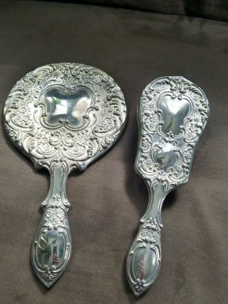 Antique Vintage Hand Held Mirror And Brush Vanity Set Handheld 2