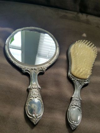Antique Vintage Hand Held Mirror And Brush Vanity Set Handheld 4