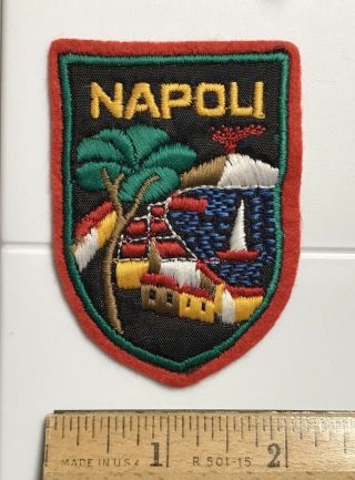 Napoli Bay Of Naples Erupting Vesuvius Volcano Italy Italian Felt Patch Badge