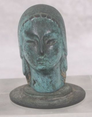 Antique Pal - Bell Verdigris Bronze Woman Girl Bust Sculpture Yemenite Made Israel