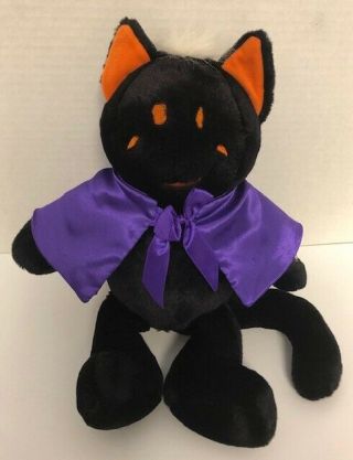 Halloween Black Cat 12 " Plush Laughing Shaking Giggle Purple Cape Main Joy