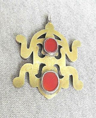 Tekke Turkoman Islamic Antique Carnelian Gilt Silver " Frog " Amulet Pendant