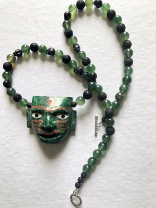 Aztec Stone Mosaic Inlay Mask Necklaces Art 2.  5” For Temocmictlan Obsidian