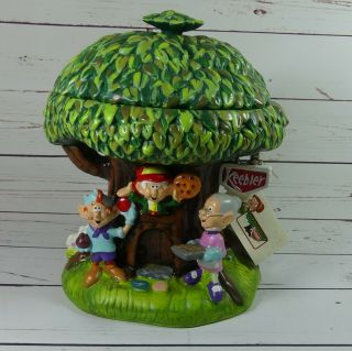 Keebler Elf Tree House Cookie Jar W/ Elves Dated 2000 1st In Series Nwt Ceramic