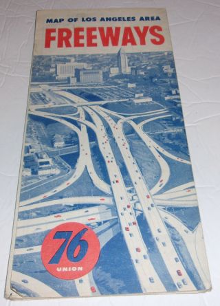 " Vintage " - - Union 76 - - - Map Of Los Angeles Area Freeways