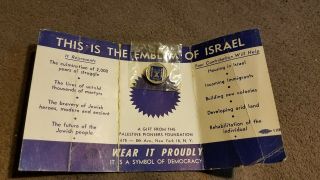 Palestine Pioneers Foundation Jewish Emblem Of Israel Badge Antique & Card