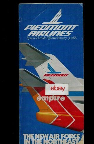 Piedmont Airlines & Empire Airlines System Timetable Northeast Air Force 1 - 15 - 86