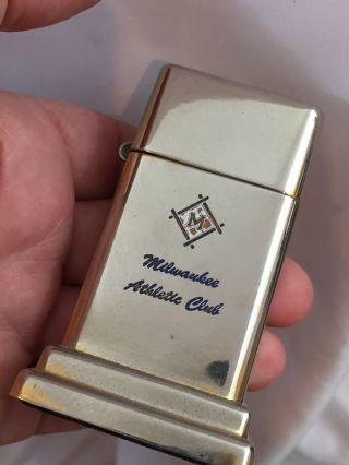 2 Barcroft Zippo Table Lighters - Both Advertising The Milwaukee Athlete Club 7
