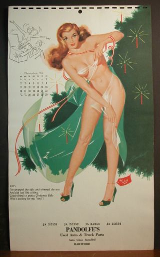 Bill Randall Calendar Page December 1956 Kris Christmas Belle Waiting For Ring