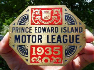Art Deco 1935 Prince Edward Island Motor League Club Badge License Plate Canada
