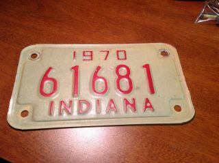 Vintage Indiana Motorcycle License Plate 1970 61681 Very Fine Cond.