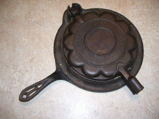 Antique Alfred Andresen 999 Heart Shape Cast Iron Waffle Iron With Griswold Base
