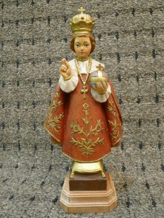 Wood Carved Infant Of Prague Made In Italy Statue Figurine 9.  5” Tall Vatican