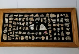 Anasazi Pottery Shards (96) Framed Display Authentic Artifacts Brown White Black