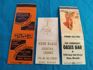 3 Early Matchbook Covers Hour Glass Plus 2 Reno,  Nv