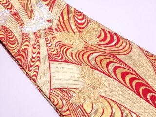 83805 Japanese Kimono / Vintage Fukuro Obi For Furisode / Woven Abstract & Butt
