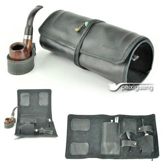 Portable Geninue Leather Tobacco Smoking Holder Pouch Bag Pipe Case Black Hq