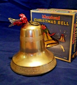 Vintage Gold Musical Christmas Bell Pull String Jingle Bells Box Japan