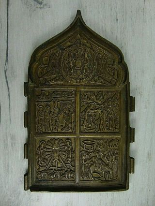 Antique 19th Russian Orthodox Bronze Icon.  Two Sides