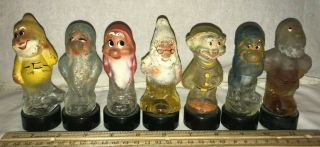 Antique Seven Dwarfs Glass Perfume Bottle Snow White Fairy Tale Disney Figurine