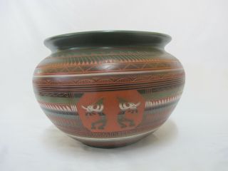 Navajo Native American Kokopelli Ernest Watchman Pottery Vase Large Pot