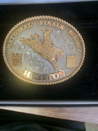 1984 Hesston National Finals Rodeo Nfr Belt Buckle Sterling And Gold Plate