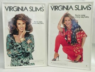 Vintage 2 Virginia Slims Metal Tin Signs Cigarette Advertising 9 X 13 3/4 Inch